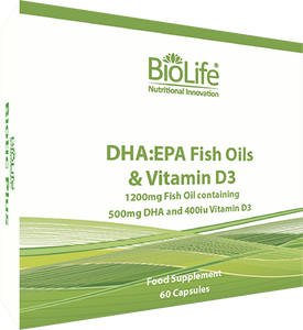 BioLife Fish Oils DHA:EPA 60 capsules - buy 2 packs and get a FREE pack of BioLife Digestive Enzymes worth £17.95