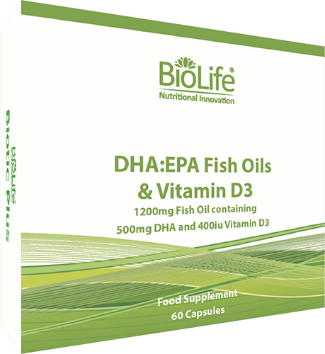 BioLife Fish Oils DHA:EPA 60 capsules - buy 2 packs and get a FREE pack of BioLife Digestive Enzymes worth £17.95